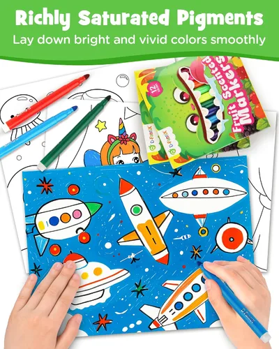 Vista 5 de D-FantiX 12 Packs Fruit Scented Washable Markers for Kids Toddlers, 144 Count Coloring Markers Set, Bulk Art Supplies, Back to School Supplies