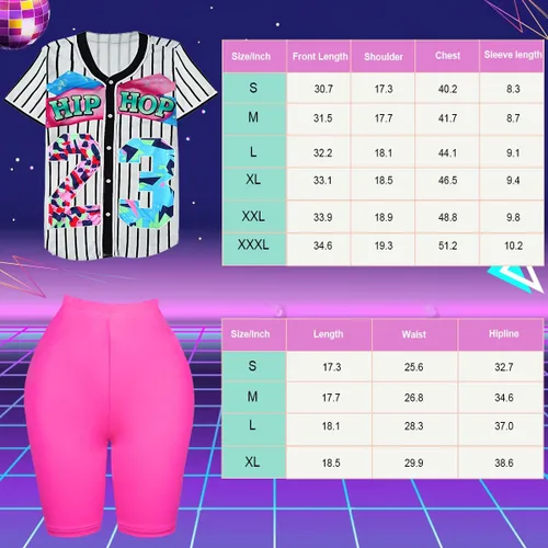 Vista 2 de WILDPARTY Traje de los años 80 y 90 para mujer, disfraz unisex de hip hop, camiseta de béisbol, pantalones de yoga, accesorios de rapero