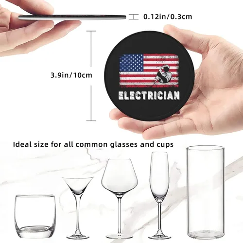 Vista 5 de Juego de 6 posavasos con soporte para electricista con bandera estadounidense, tapete de piel sintética para cocina, bar, mesa, escritorio