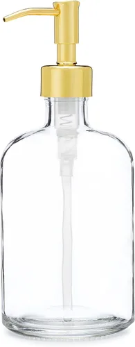 Vista 9 de Rail19 Dispensador de jabón de vidrio reciclado transparente con bomba de metal, loción, jabón líquido y aceite esencial para cocina y baño, 13.5