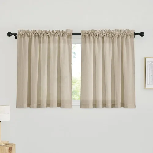 Vista 17 de RYB HOME - Cortinas de lino texturizado semitranslúcidas, privacidad media, filtro de luz, decoración de ventana para dormitorio/baño/sala de estar