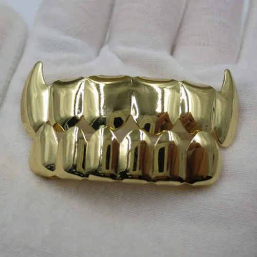 Vista 3 de NUOBESTY Parrillas doradas de dientes Hip Hop para boca superior inferior, Metal