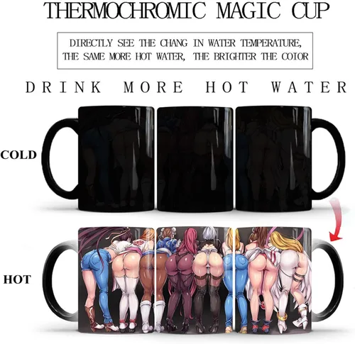 Vista 6 de Taza de café divertida, regalos de elefante blanco para adultos, taza de café de belleza de anime, taza que cambia de color (11 onza), regalos