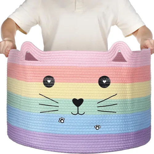 Vista 9 de Zopeal Cesta de almacenamiento tejida para gatos, organizador tejido con orejas, juguete decorativo de Navidad para mascotas, bonita canasta