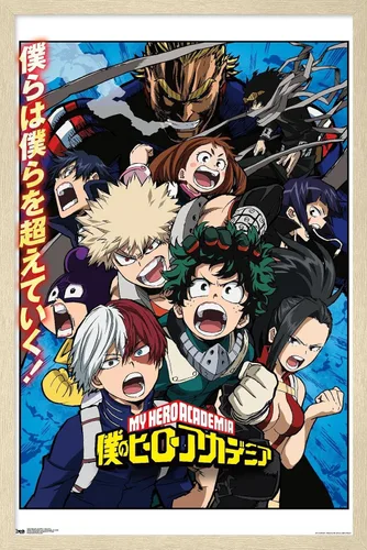 Vista 7 de My Hero Academia - Póster de pared Key Art 2, 22.4 pulgadas de largo x 14.7 pulgadas, versión enmarcada en madera de granero