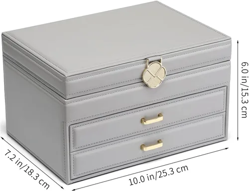 Vista 5 de Vlando - Joyero con espejo caja de almacenamiento para joyas de gran capacidad con espacio para aretes de niñamujer, collares, pulseras