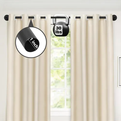 Vista 4 de Refrze Paquete de 2 barras de cortina negras para ventanas de 66 a 120 pulgadas, industriales, resistentes, opacas, negro mate, montaje en pared