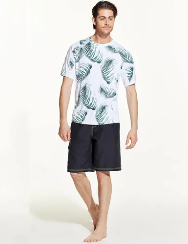 Vista 4 de TSLA Camisetas de protección para de natación para hombre. Camiseta FPU 50+, de manga corta, ajuste holgado. Camisetas Dry-Fit frescas contra
