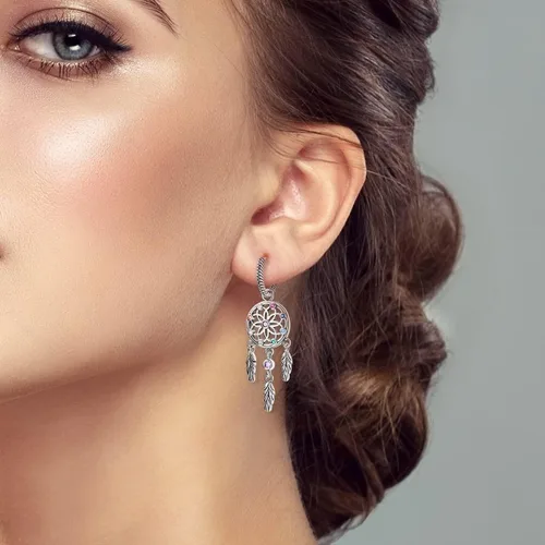 Vista 4 de NARMO Aretes colgantes de plata de ley 925 para mujeres y niñas, aretes de aro con circonita cúbica, aretes colgantes de ojo malvado, aretes de luna