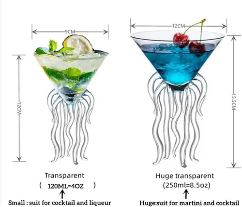 Vista 2 de GAOGAO Vaso de Martini de Pulpo Herramientas de Vaso de Bar de Cóctel Creativo (2 Transparentes)