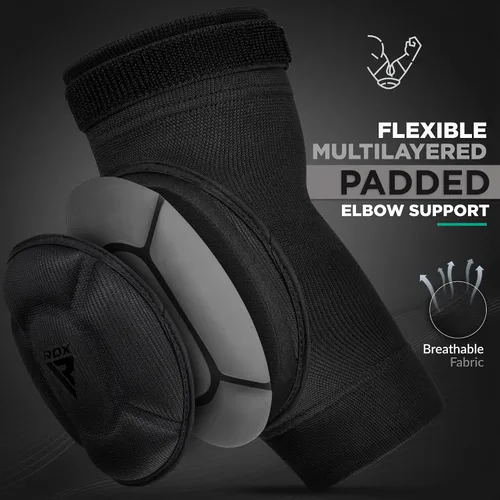 Vista 3 de RDX Almohadillas para codo, protector de codo para Muay Thai MMA Kickboxing Sparring, protección de golpes para artes marciales, manga acolchada