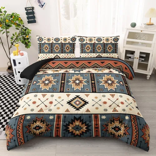 Vista 11 de AILONEN Juego de ropa de cama de 3 piezas, 1 edredón + 2 fundas de almohada, diseño floral adornado y medallones tonales para dormitorio gótico