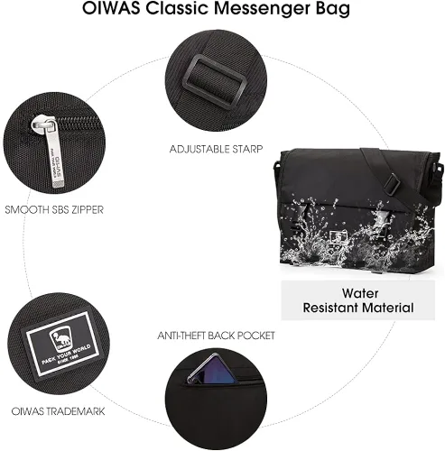 Vista 5 de OIWAS clásico bolso de mensajero para hombres - 14 pulgadas escuela Satchel Bolsas para niños portátil hombro ocio Crossbody hombres mujeres librero