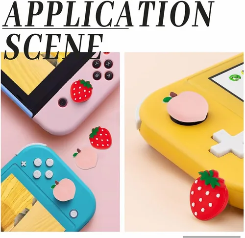 Vista 7 de GORGECRAFT Juego de 4 tapas de botón de joystick de silicona suave de durazno y fresa, funda protectora compatible con Switch OLED Lite Console