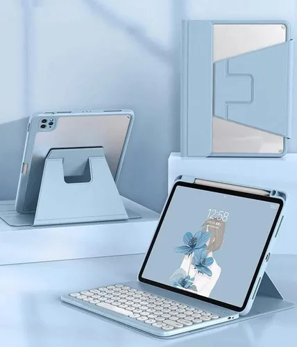 Vista 8 de Funda para iPad de 9ª/8ª/7ª generación con teclado de 10.2 pulgadas, cubierta inteligente giratoria con teclado Bluetooth magnético desmontable