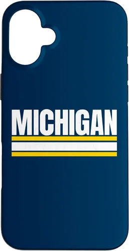 Vista 23 de Michigan - Carcasa para iPhone 17, diseño tradicional de líneas de rayas amarillas/blancas