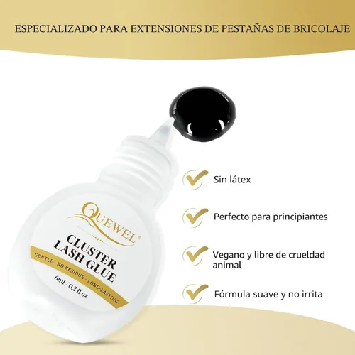 Vista 3 de QUEWEL Pegamento de pestañas en racimo 6ml, pegamento para pestañas en racimo negro, pegamento de pestañas de larga duración para extensiones