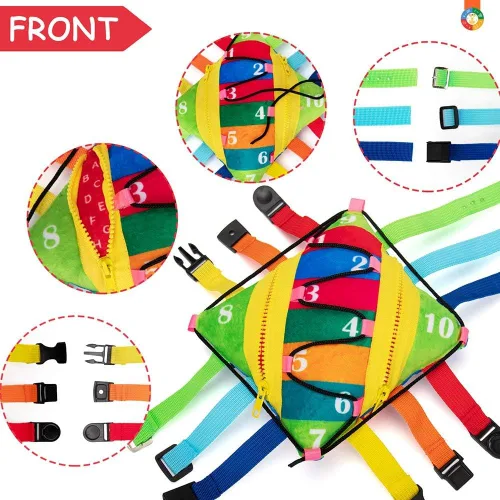 Vista 2 de teytoy Juguetes sensoriales de almohada con hebilla para niños pequeños, juguetes de viaje para niños de 1 a 3 años, aprendizaje de habilidades