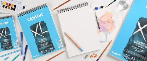 Vista 6 de Papel para acuarela Canson XL de 300 g/m² A3, prensado en frío, bloc con espiral lado corto, 30 hojas blancas, ideal para artistas profesionales