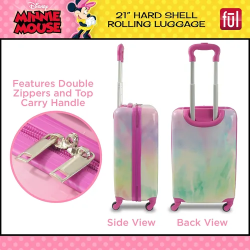 Vista 3 de FUL Disney Minnie Mouse - Equipaje rodante para niños de 21 pulgadas maleta rígida con ruedas color rosa Rosado Disney Minnie Mouse - Maleta de mano
