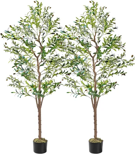 Vista 9 de [Usado] VECELO Árbol de ficus artificial con maceta resistente, planta de seda sintética de 5 pies para decoración de interiores y exteriores Ficus