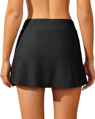 Vista 5 de Aqua Eve Falda de natación para mujer, con control de abdomen, con pantalones cortos integrados, cintura alta, parte inferior de natación dividida