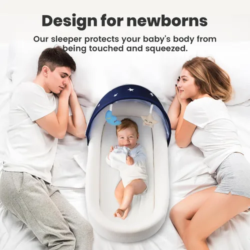 Vista 7 de Cuna portátil para bebé, moisés de viaje para recién nacidos y bebés, adecuado para transporte en interiores y exteriores, ligero, plegable