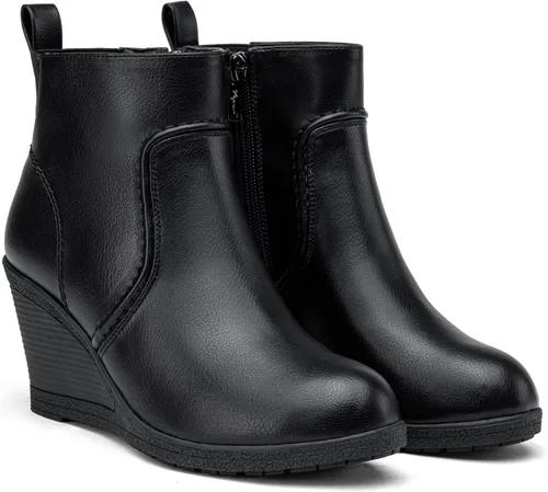 Vista 4 de Vepose Botines de cuña 9679 para mujer, botines clásicos con cremallera lateral para mujer