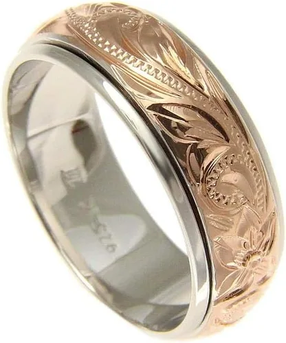 Vista 3 de Arthur's Jewelry Anillo giratorio de plata de ley 925 con diseño de plumeria hawaiana chapado en oro rosa rosa de 2 tonos, tamaño 3-13