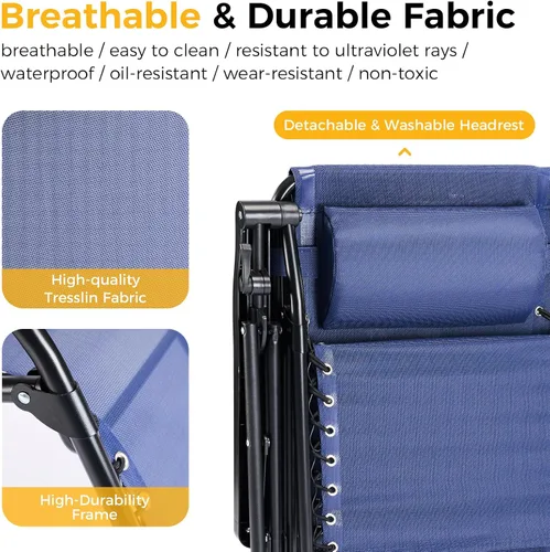 Vista 6 de NEWBULIG Juego de Sillas de Gravedad Cero de 2, Silla de Salón Plegable Portátil Ajustable para Acampar, Sillas Reclinables con Cojín Ajustable