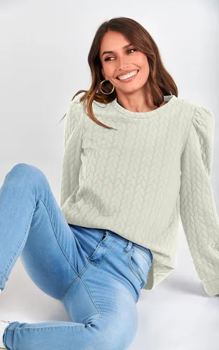 Vista 5 de PRETTYGARDEN Puff Sleeve Sweatshirt Fall Casual Texture Western Pullovers Tops