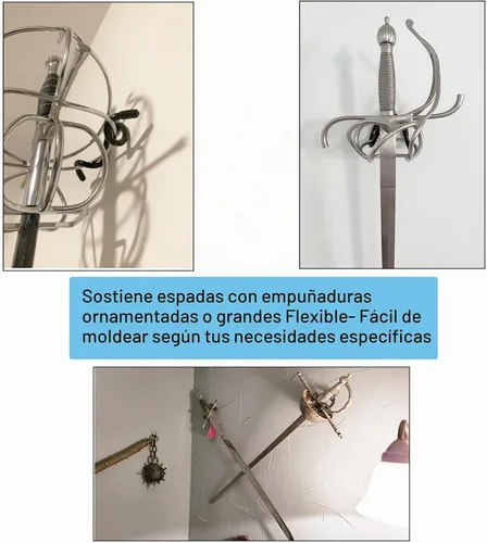 Vista 7 de YYST - Gancho de pared flexible ajustable para espada, daga, hacha, hoja de llave, escudo, etc., pantalla vertical u horizontal, 4