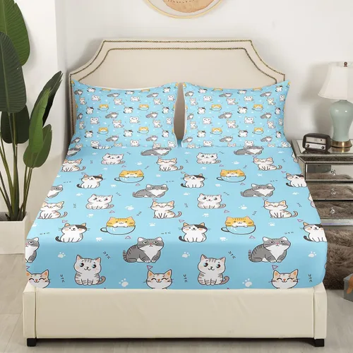 Vista 3 de Erosebridal Juego de sábanas Kawaii con diseño de animales lindos para niñas y niños, juego de sábanas de dibujos animados con diseño de pata