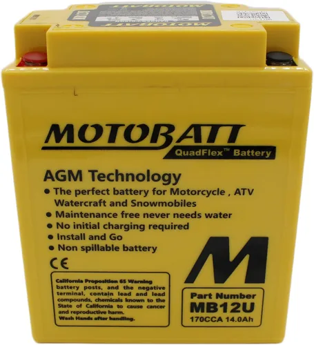 Vista 3 de MotoBatt MB12U, batería AGM QuadFlex activada de fábrica (12 voltios 15 Amperios) 160CCA