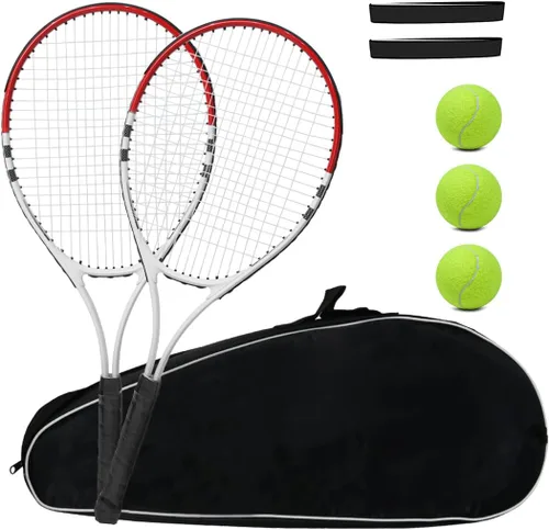 Vista 10 de Raqueta de tenis preencordada, ligera, de 27 pulgadas, raquetas recreativas para adultos, para hombres, mujeres, estudiantes, kit de entrenamiento