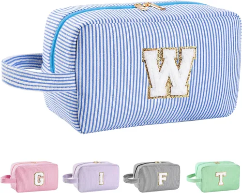 Vista 160 de Bolsa de maquillaje personalizada con inicial A-Z para mujeres, niñas y niños, bolsa de aseo de viaje, bolsa de maquillaje preparada, bolsa