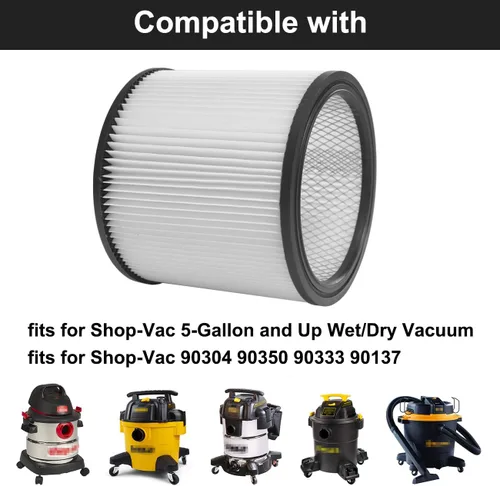 Vista 2 de Filtro de repuesto para aspiradora Shop Vac 90304 90350 90333 903-04-00 9030400 de 5 galones y filtro grande para húmedo y seco