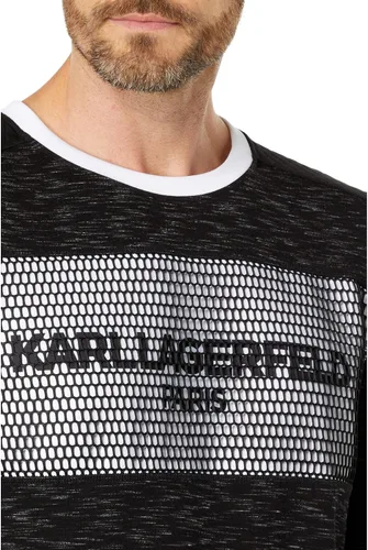 Vista 3 de Karl Lagerfeld Paris Men's Contrast Fabric Mesh Logo Pullover