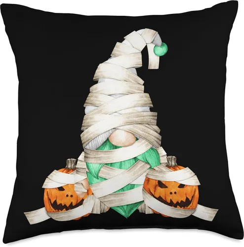 Vista 5 de Novelty Halloween Lover Gifts For Kids Gnome Stuff Lindas calabazas envolventes de momia para niños, cojín gráfico de gnomo de Halloween, 16 x 16