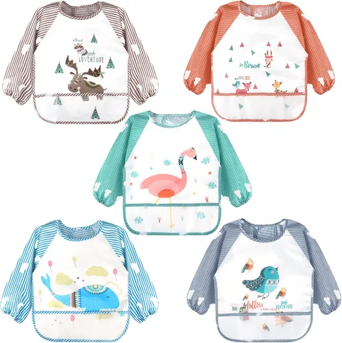 Vista 8 de Accmor Long Sleeve Baby Bibs, Waterproof Sleeved Bibs Smock for Toddler Baby Girls Boys Eating Feeding