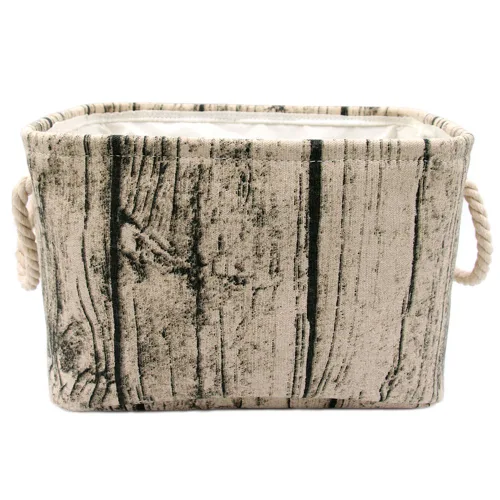 Vista 5 de Elegante cesta de almacenamiento rectangular de grano de madera con diseño de tocón de árbol, cesta de almacenamiento de tela de algodón lavable