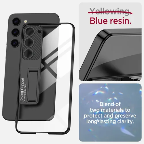 Vista 4 de Miimall Funda delgada para Samsung Galaxy S24 con soporte, protector completo elevado para cámara de policarbonato duro, transparente, antiarañazos
