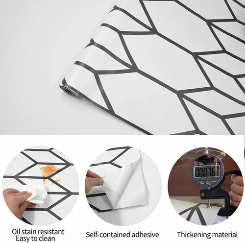 Vista 4 de Papel tapiz de rayas para despegar y pegar, moderno, extraíble, decorativo, bohemio, temporal, impermeable, geométrico, autoadhesivo