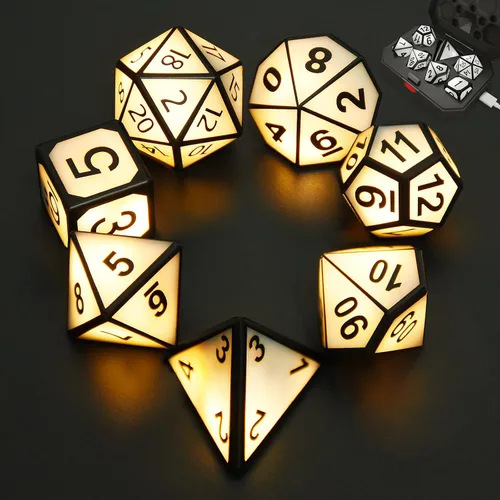 Vista 8 de Juego de dados DND recargables, dados iluminados, 7 dados LED balanceados brillantes, dados electrónicos, dados D & D, juego de dados poliédricos