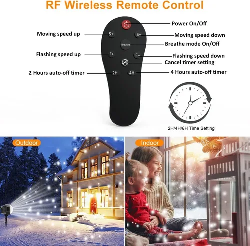 Vista 2 de Proyector de luz de Navidad, para interiores y exteriores, proyector de luces con control remoto, lámpara giratoria para Halloween, Navidad, boda