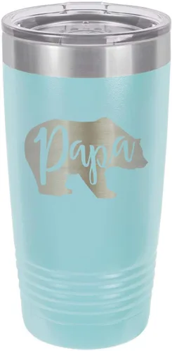 Vista 19 de PAPA BEAR BLACK Vaso de bebida de 20 onzas con pajita Taza de viaje grabada con láser Comparar con Yeti Rambler Idea de regalo para papá