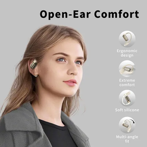 Vista 2 de BUGANI Auriculares de oreja abierta, Bluetooth 5.2 Auriculares de oreja abierta con micrófono, conversación clara ENC, sonido estéreo inmersivo