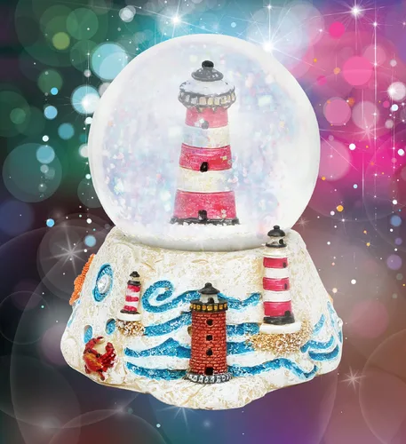 Vista 5 de Globo de nieve de piedra Lighthouse Global COTA - Figura de globo de agua brillante con purpurina brillante, adorno de novedad coleccionable