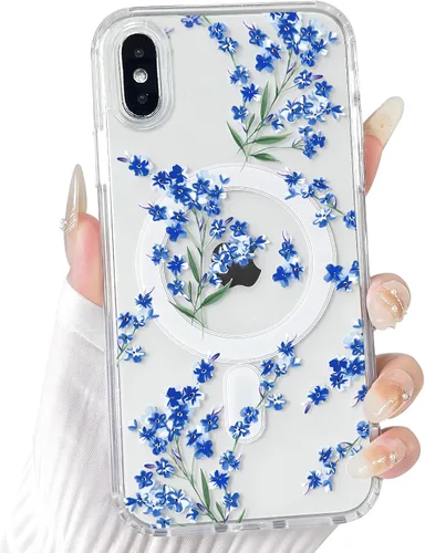 Vista 19 de NITITOP Funda magnética transparente compatible con iPhone 14 Plus/15 Plus, compatible con MagSafe lindas flores, hojas florales para mujeres