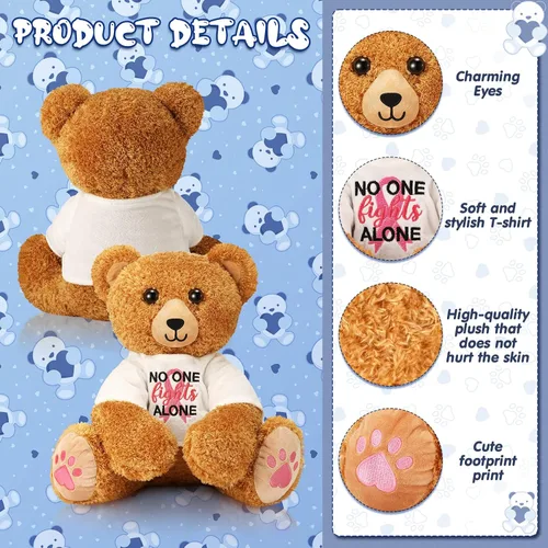Vista 5 de Chalyna Oso de peluche de 16 pulgadas para el cáncer de mama, oso de cinta rosa, oso suave para sobrevivientes de cáncer, regalo para mujeres
